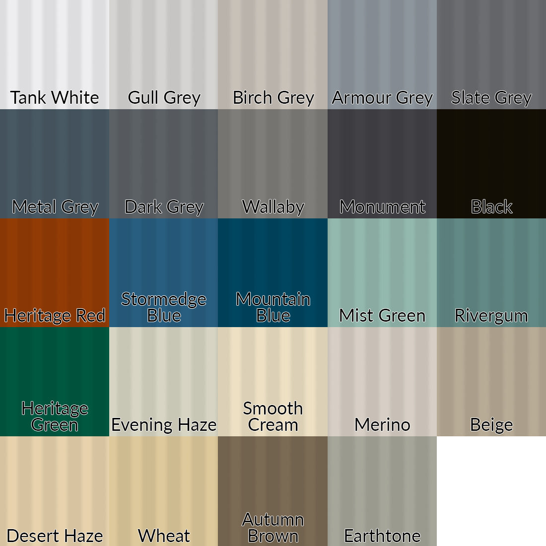 CCWT Poly Water Tank Colorbond colour chart