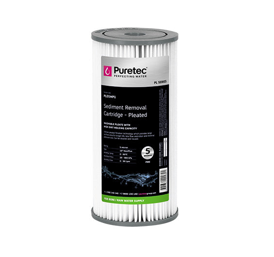 Puretec PL05MP1 - Pleated Sediment Cartridge, 10" MP, 5 Micron